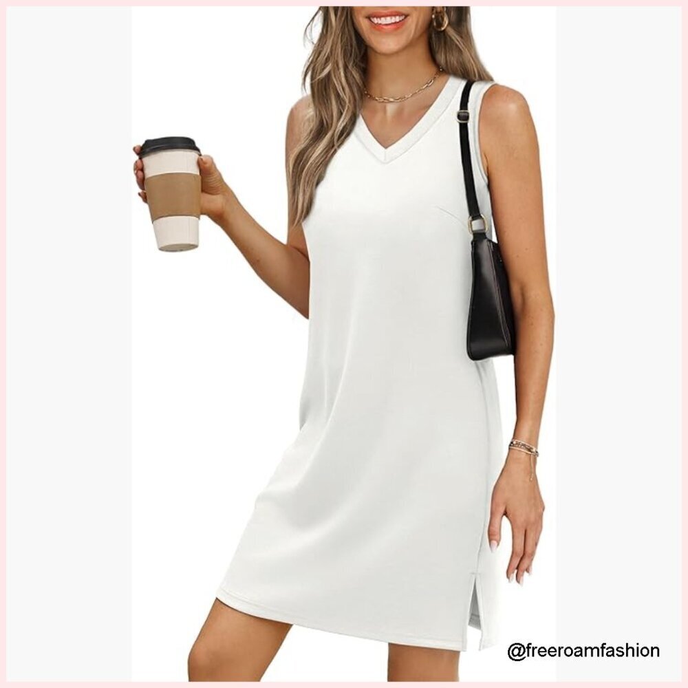 V-Neck Sleeveless Swing Dress Knee Length Casual Beach Sundress